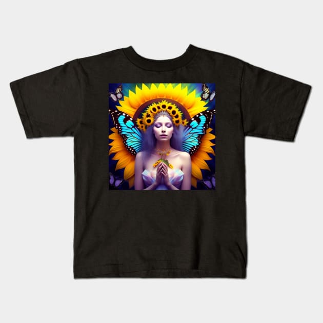 Sunflower Butterfly Angel Kids T-Shirt by karissabest